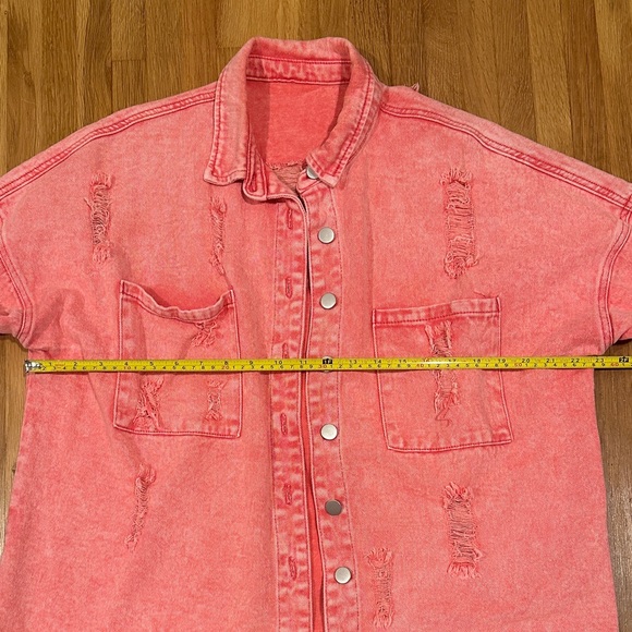 *last chance* Amazon | Frayed Oversized Pink Denim Jacket - Picture 9 of 16